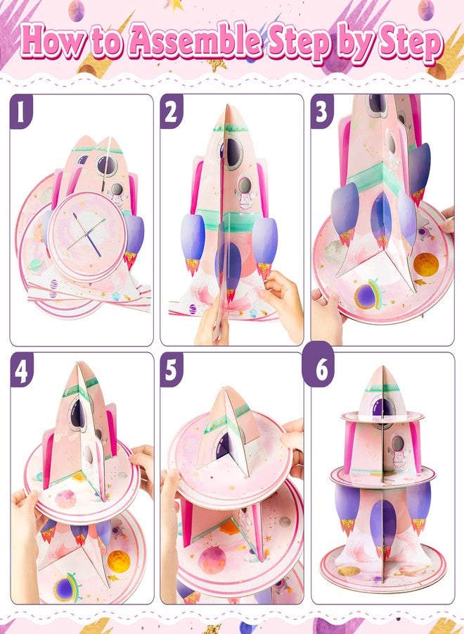 ANGOLIO 3 Tier Watercolour Outer Space Cupcake Stand Outer Space Party Supplies Cake Stand for Kids Birthday Party Decorations Solar System Theme Dessert Tower Display Baby Shower Birthday Supplies - Image 4